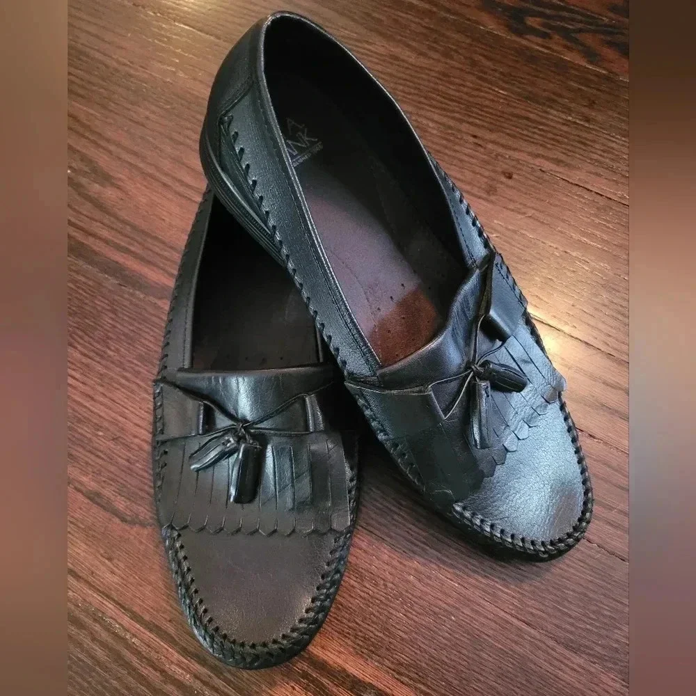 JOS A BANKS Men's black leather fringe tassels career preppy loafers shoes 12